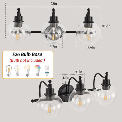 3 Lights Bathroom Vanity Fixture 22 Inch Bathroom Fixture Bathroom Lamp Above Mirror With Clear Glass Cover For Living