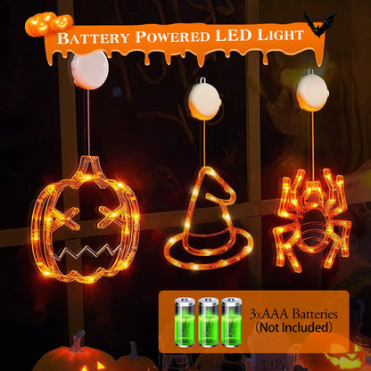 3 Pack Halloween Lights Battery Operated – Pumpkin Witch Hat & Spider - Transparent - Decorative Lights