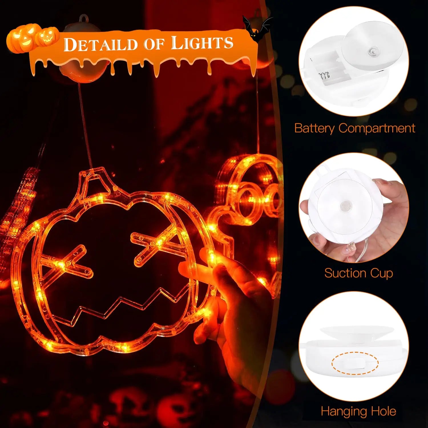 3 Pack Halloween Lights Battery Operated – Pumpkin Witch Hat & Spider - Transparent - Decorative Lights