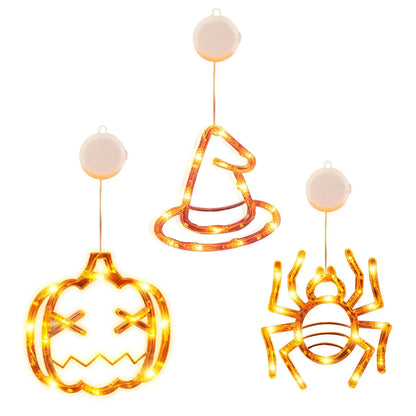 3 Pack Halloween Lights Battery Operated – Pumpkin Witch Hat & Spider - Transparent - Decorative Lights