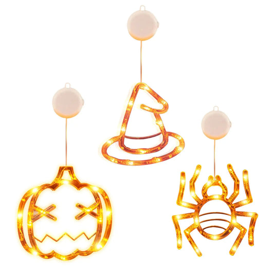 3 Pack Halloween Lights Battery Operated – Pumpkin Witch Hat & Spider - Transparent - Decorative Lights
