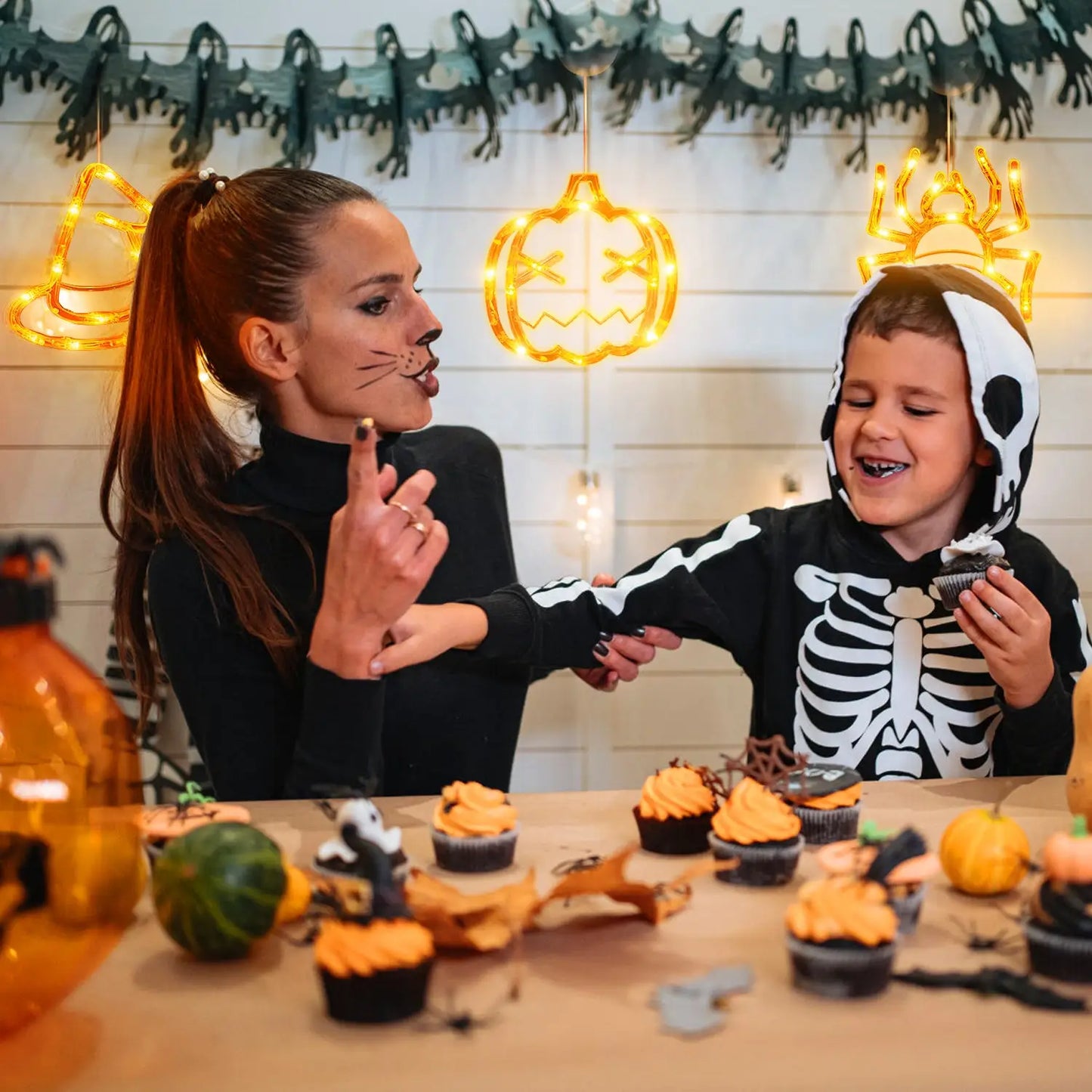 3 Pack Halloween Lights Battery Operated – Pumpkin Witch Hat & Spider - Transparent - Decorative Lights