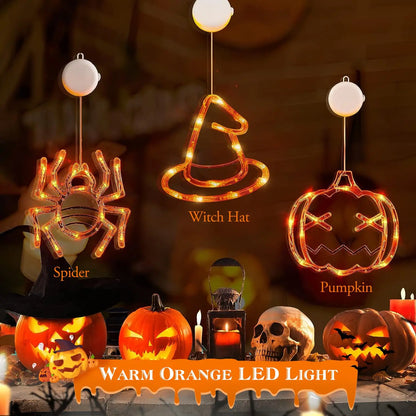 3 Pack Halloween Lights Battery Operated – Pumpkin Witch Hat & Spider - Transparent - Decorative Lights