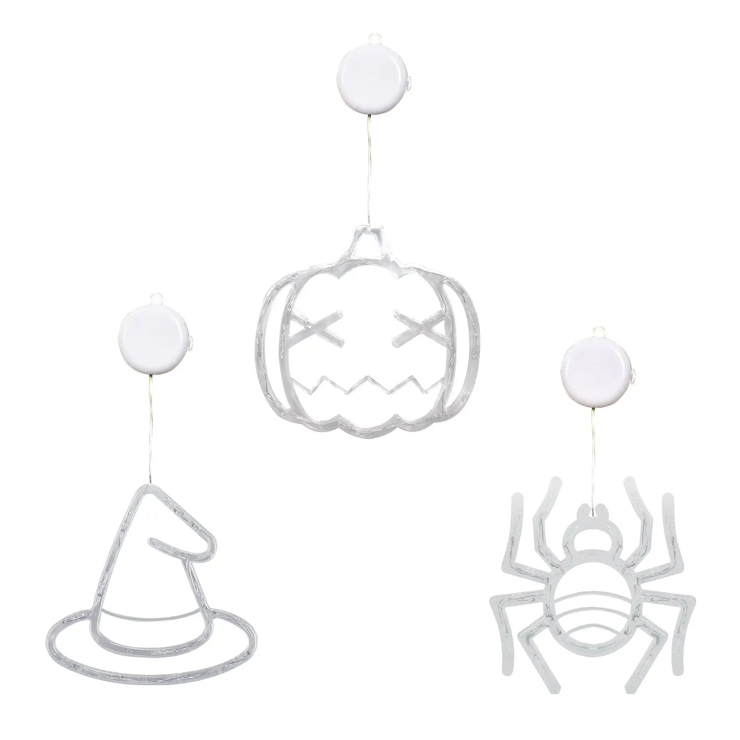 3 Pack Halloween Lights Battery Operated – Pumpkin Witch Hat & Spider - Transparent - Decorative Lights