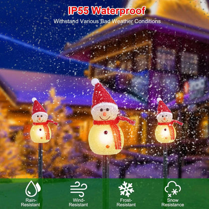3-Pack Outdoor Christmas Light Solar Snowman Stake | IP55 Waterproof LED Pathway Lamp - Snowman - Decorative Lights