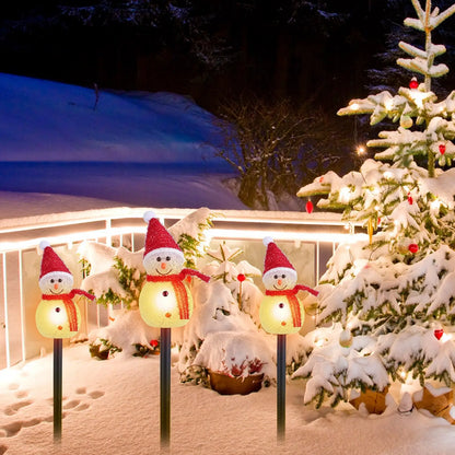 3-Pack Outdoor Christmas Light Solar Snowman Stake | IP55 Waterproof LED Pathway Lamp - Snowman - Decorative Lights