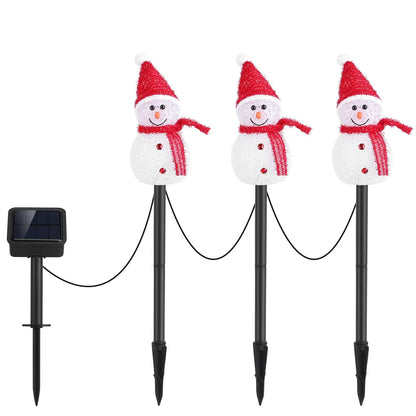 3-Pack Outdoor Christmas Light Solar Snowman Stake | IP55 Waterproof LED Pathway Lamp - Snowman - Decorative Lights