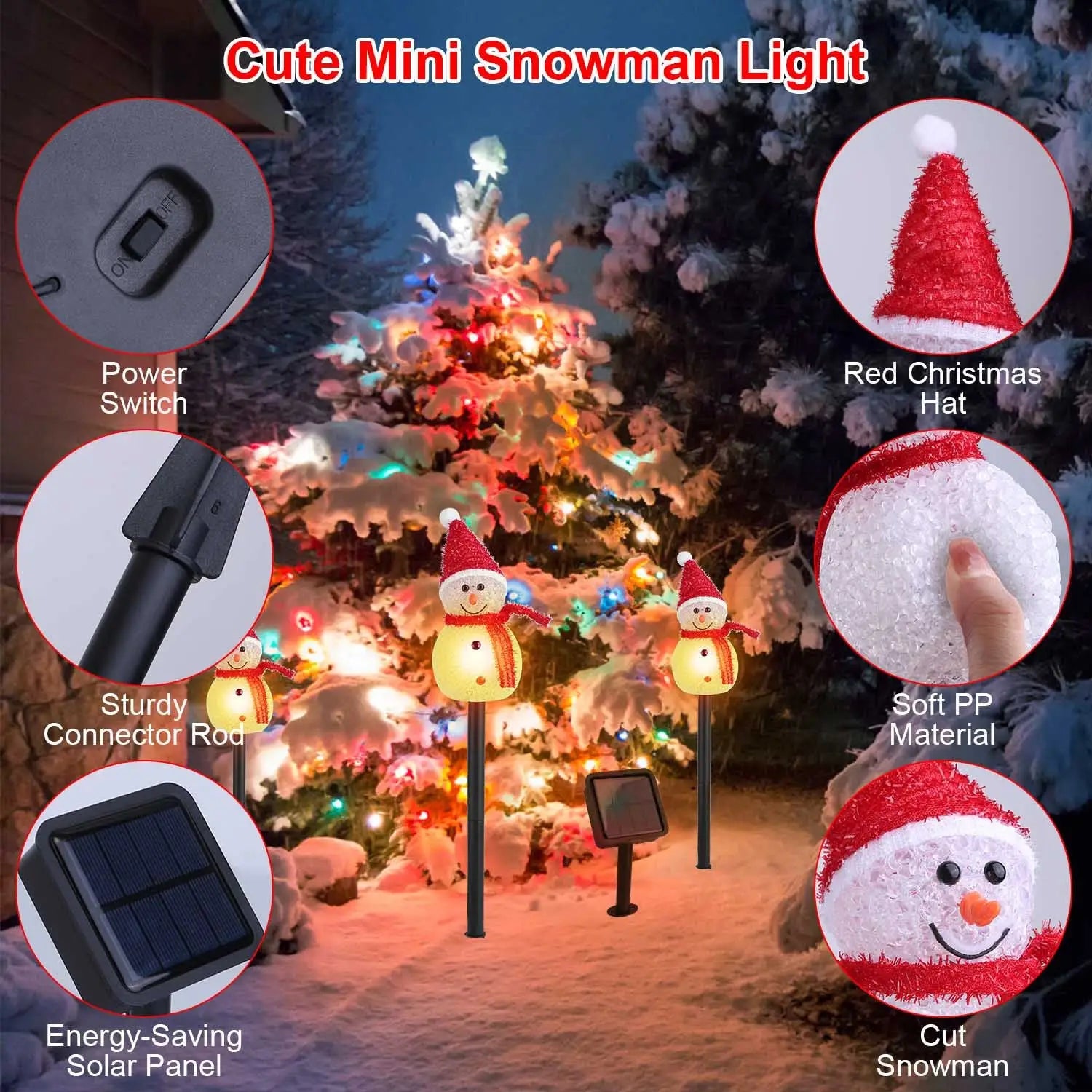 3-Pack Outdoor Christmas Light Solar Snowman Stake | IP55 Waterproof LED Pathway Lamp - Snowman - Decorative Lights