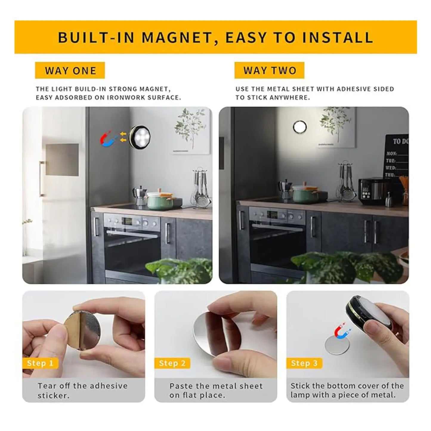 3-Pack Rechargeable Wireless LED Motion Sensor Lights Indoor for Closets and Walls - 3 PCS - Smart Wall Lights