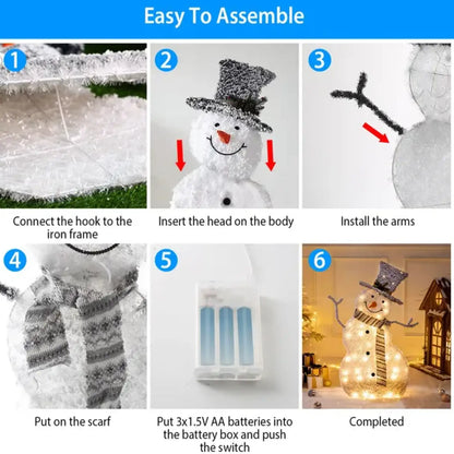 32-Inch Collapsible Snowman That Light Up | Battery Powered LED Christmas Decor - White - Decorative Lights