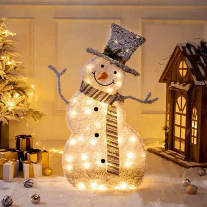 32-Inch Collapsible Snowman That Light Up | Battery Powered LED Christmas Decor - White - Decorative Lights