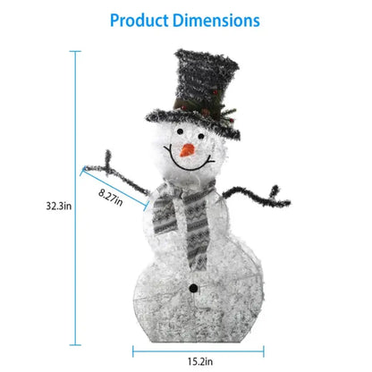 32-Inch Collapsible Snowman That Light Up | Battery Powered LED Christmas Decor - White - Decorative Lights
