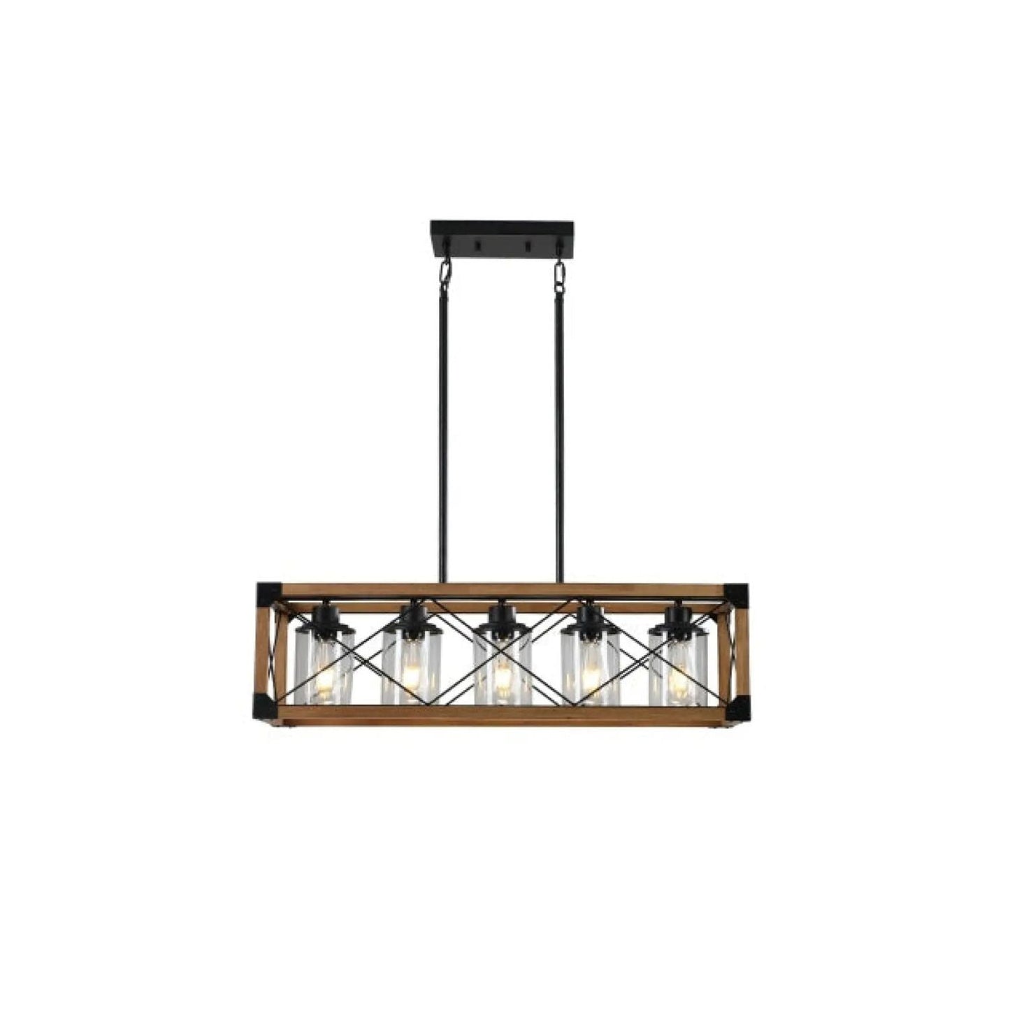32’’ Walnut Rectangle Pendant Light Hanging Chandelier - Walnut and Black - Hanging Light