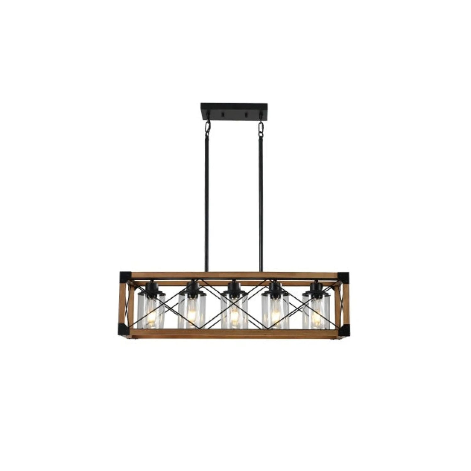 32’’ Walnut Rectangle Pendant Light Hanging Chandelier - Walnut and Black - Hanging Light