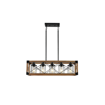 32’’ Walnut Rectangle Pendant Light Hanging Chandelier - Walnut and Black - Hanging Light