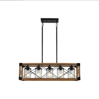 32’’ Walnut Rectangle Pendant Light Hanging Chandelier for Industries & Farmhouse - Walnut and Black - Hanging Light