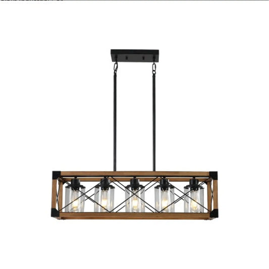 32’’ Walnut Rectangle Pendant Light Hanging Chandelier for Industries & Farmhouse - Walnut and Black - Hanging Light