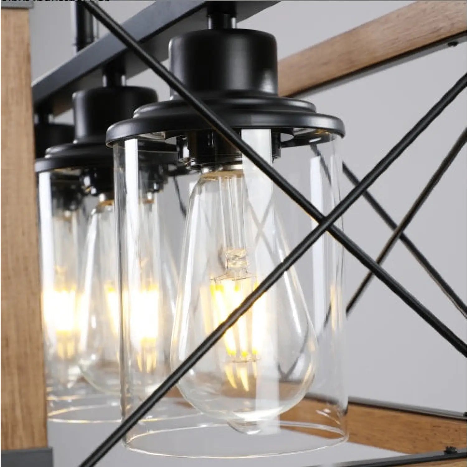 32’’ Walnut Rectangle Pendant Light Hanging Chandelier for Industries & Farmhouse - Walnut and Black - Hanging Light