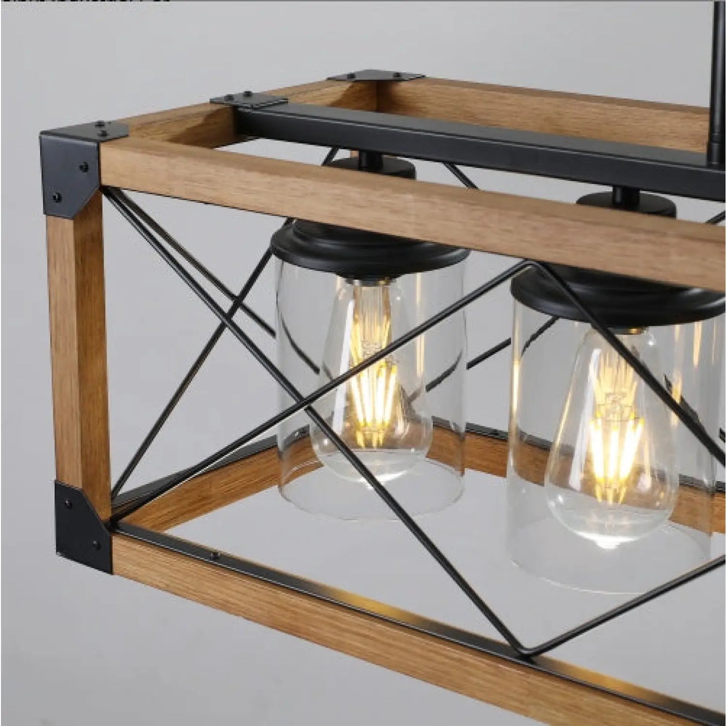 32’’ Walnut Rectangle Pendant Light Hanging Chandelier for Industries & Farmhouse - Walnut and Black - Hanging Light