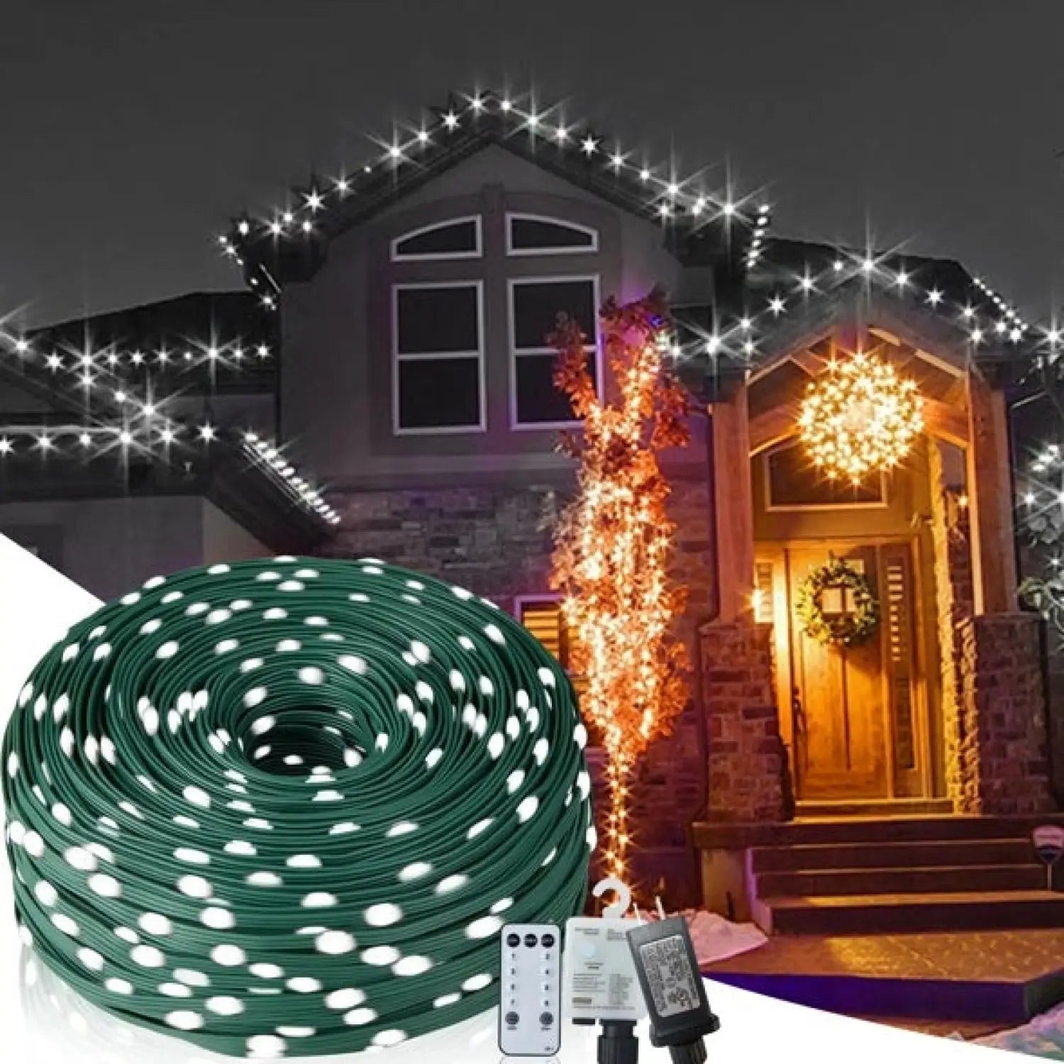 Christmas Rope Lights,1000LED 328Ft Outdoor Decorative String Strobe - As picture - 12V Hanging Light