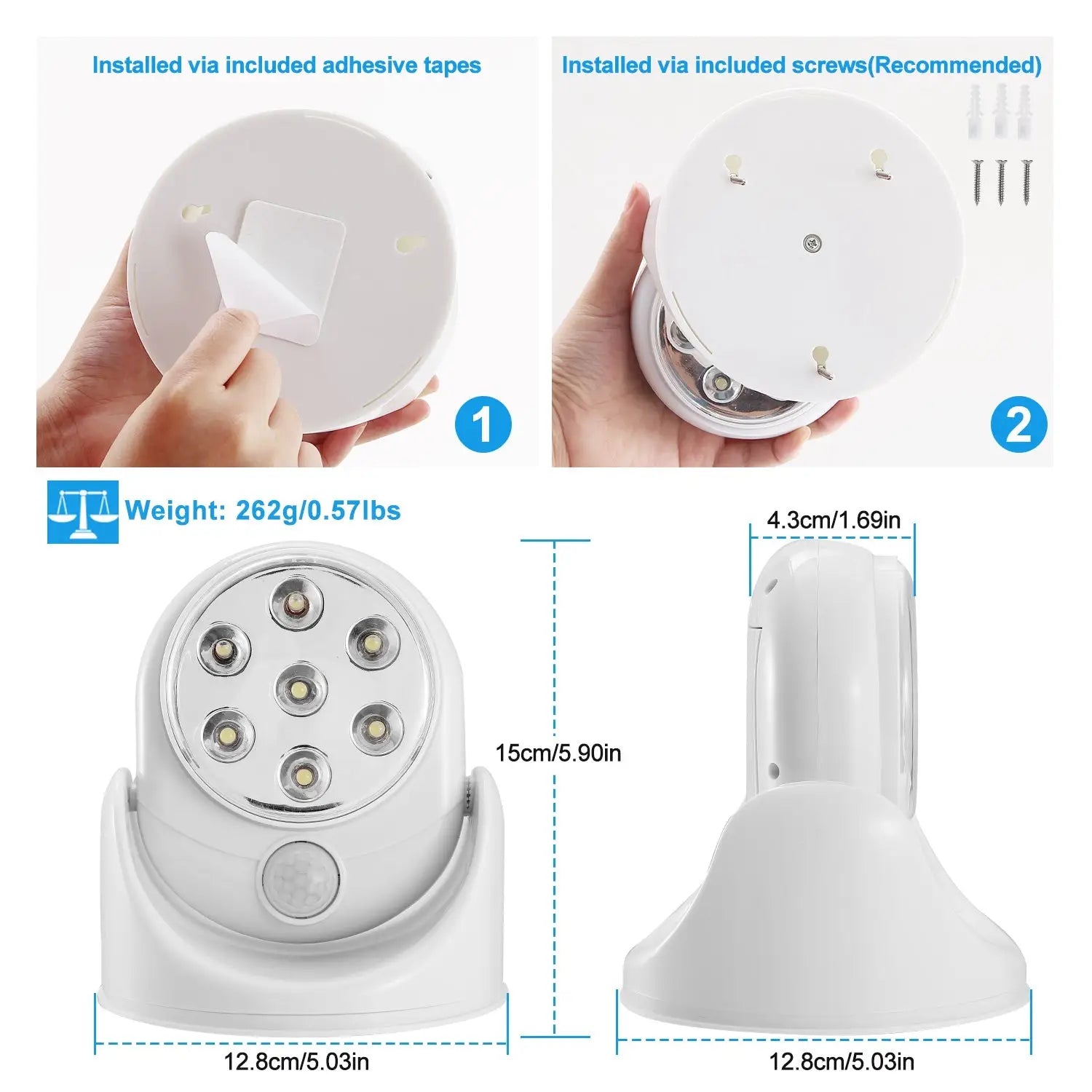 360-Degree Rotatable Spotlight LED Featuring Smart Motion Sensing - White - Spot Light
