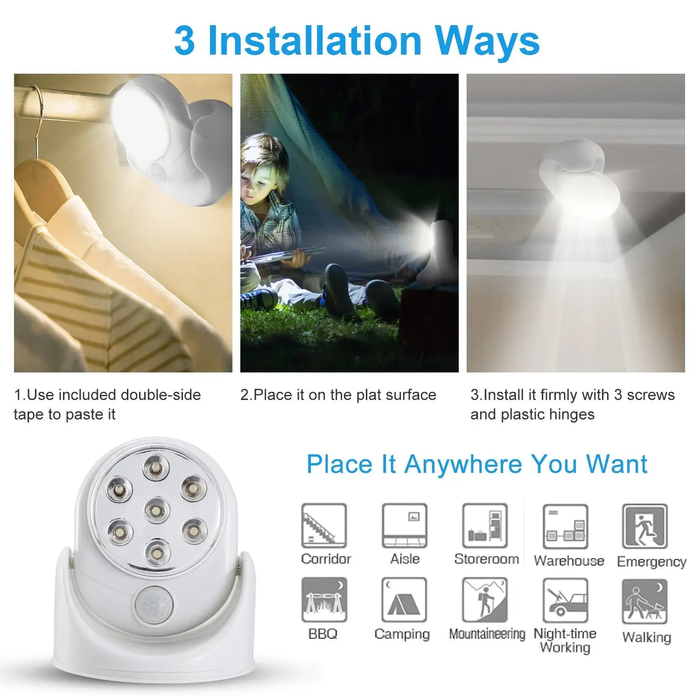360-Degree Rotatable Spotlight LED Featuring Smart Motion Sensing - White - Spot Light