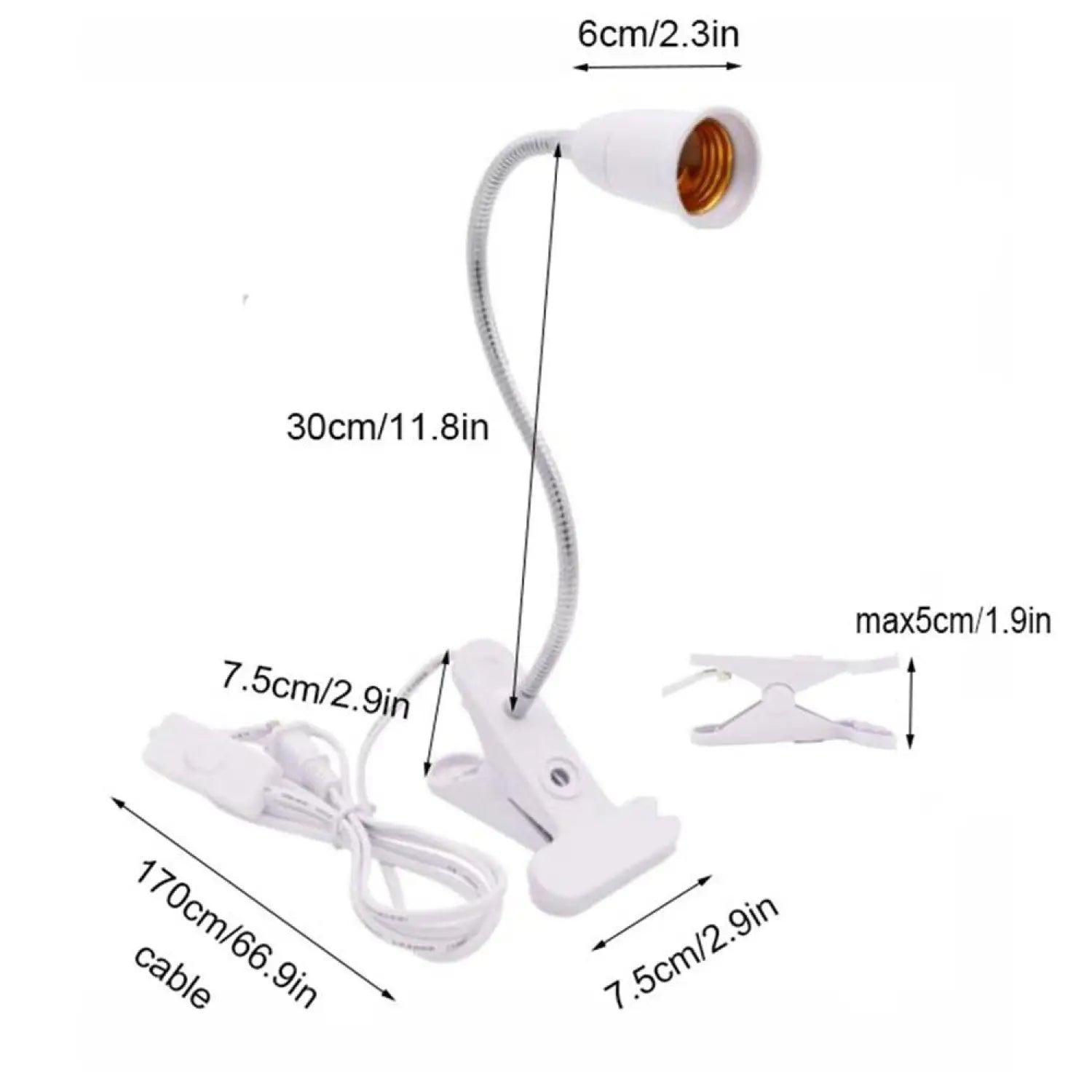 360° Flexible LED Grow Light with E27 Base Clip-On Gooseneck & Switch - Grow light