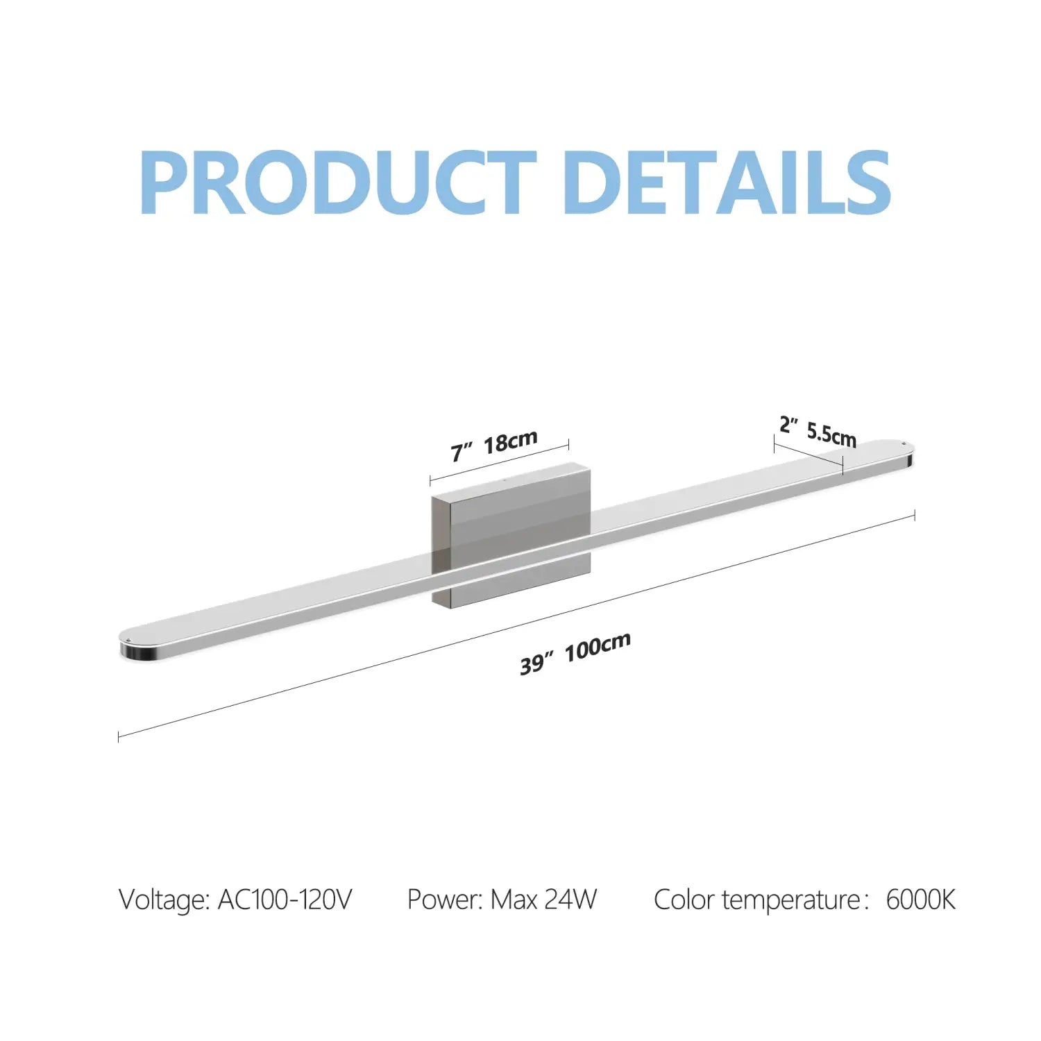 39-Inch Modern Chrome LED Vanity Lights for Wall Lighting - 39IN 24W - Wall Lights