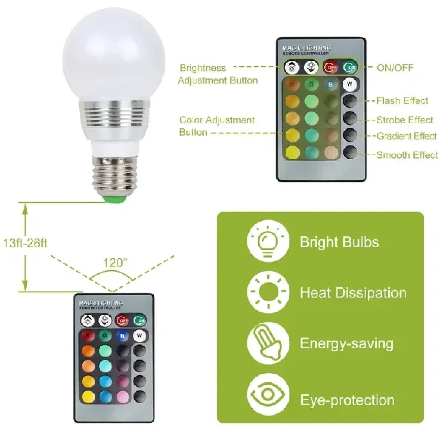 3W E27 RGB 16 Color Change Light Bulbs with IR Remote Control - White - LED Bulb with Remote