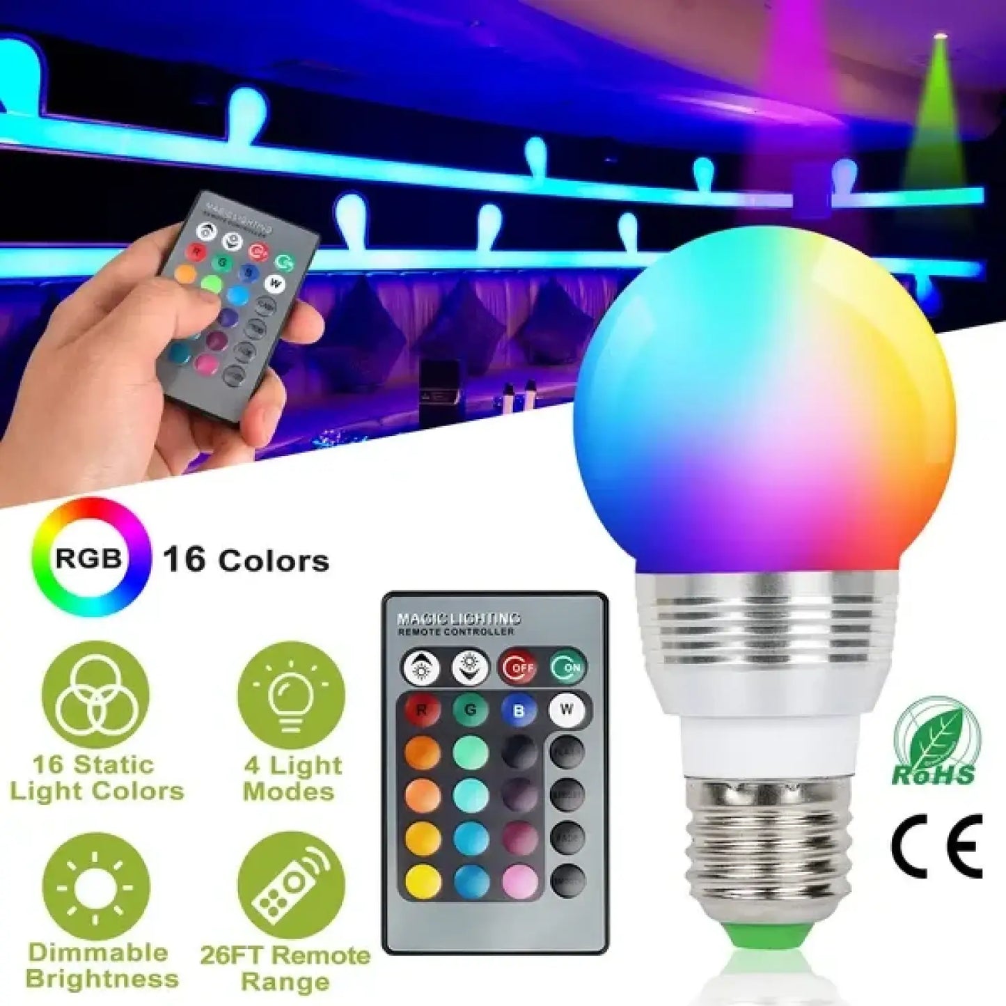 3W E27 RGB 16 Color Change Light Bulbs with IR Remote Control - White - LED Bulb with Remote