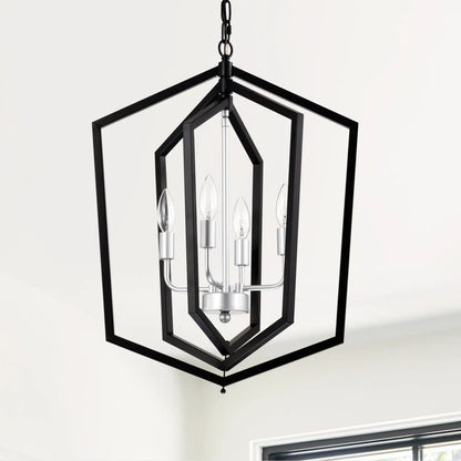 4 Light Farmhouse Kitchen Chandeliers Matte Black And Sliver Vintage Rustic Cage Light Fixture Adjustable Height