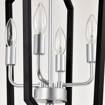 4 Light Farmhouse Kitchen Chandeliers Matte Black And Sliver Vintage Rustic Cage Light Fixture Adjustable Height