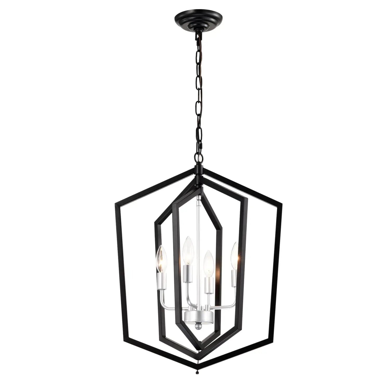 4 Light Farmhouse Kitchen Chandeliers Matte Black And Sliver Vintage Rustic Cage Light Fixture Adjustable Height