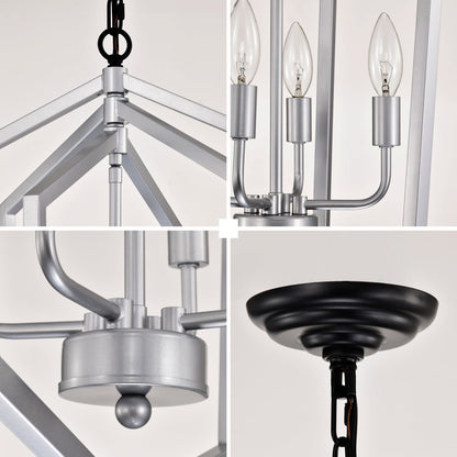 4 Light Farmhouse Chandeliers Matte Black And Sliver Matte Black Vintage Cage Light Fixture,Adjustable Height