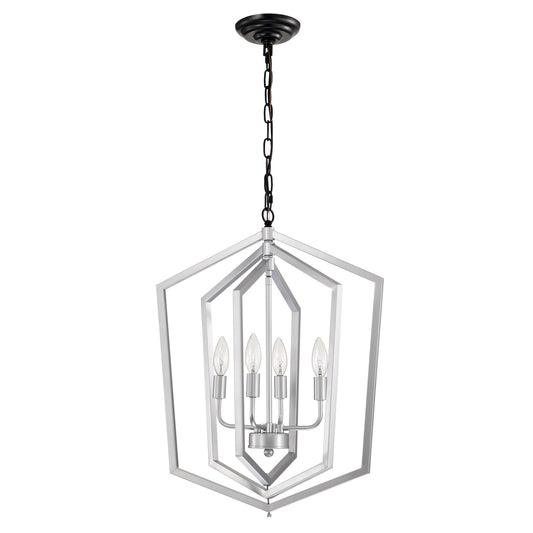 4 Light Farmhouse Chandeliers Matte Black And Sliver Matte Black Vintage Cage Light Fixture,Adjustable Height