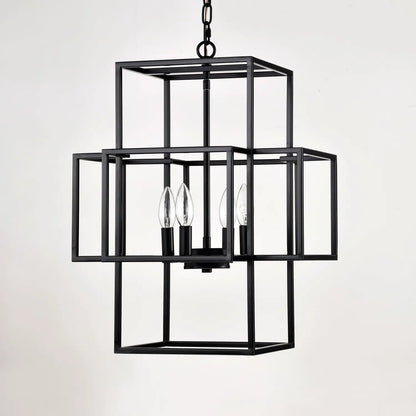 4 Light Farmhouse Hanging Lights Indoor with Adjustable Height Matte Black Hanging Light