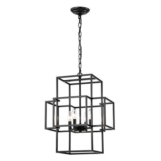 4 Light Farmhouse Hanging Lights Indoor with Adjustable Height Matte Black Hanging Light