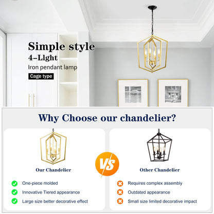 4 Light Farmhouse Kitchen Chandeliers Vintage Cage Light Fixture Adjustable Height Chandeliers For Dining Room Hallway