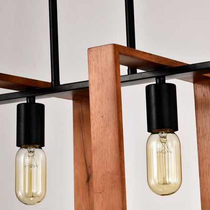 4 Light Kitchen Island Lights Pendant Light Farmhouse Dining Room Light Fixture Rustic Wood And Black Metal Rectangular