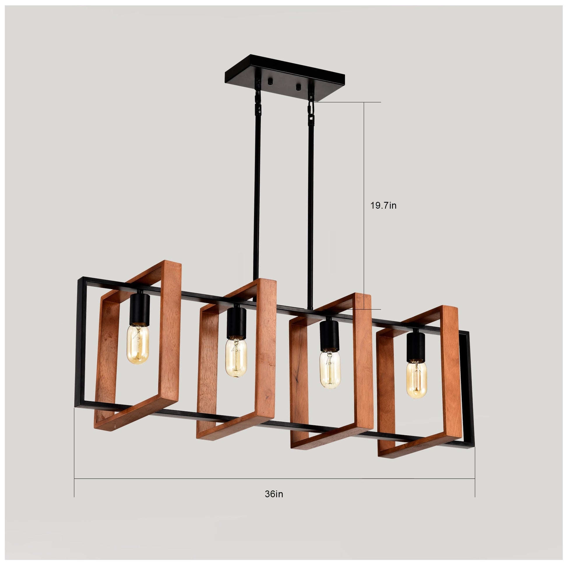 4 Light Kitchen Island Lights Pendant Light Farmhouse Dining Room Light Fixture Rustic Wood And Black Metal Rectangular