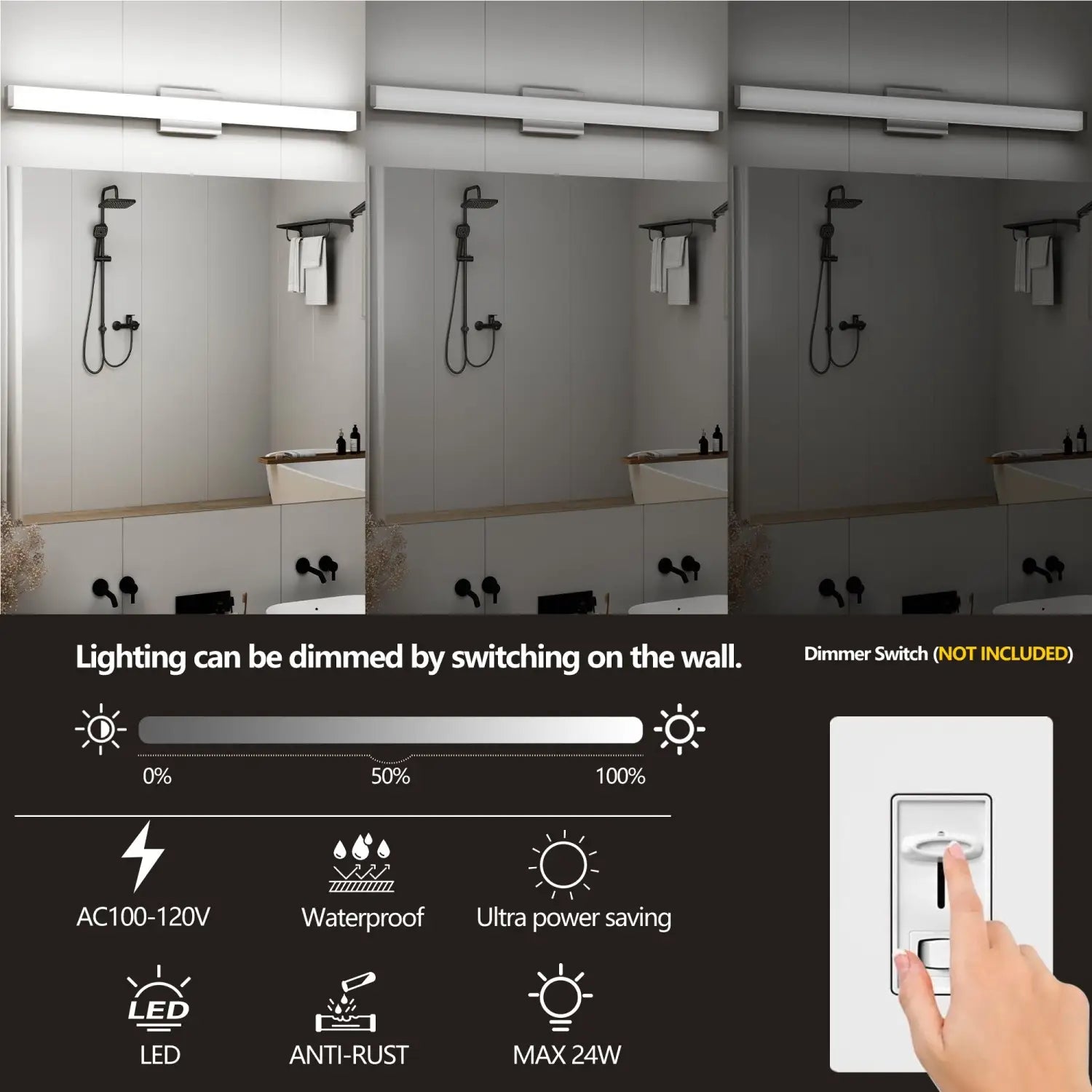 41-Inch Brushed Nickel LED Vanity Lights Modern for Wall Lighting - 41inch 24W - Wall Lights