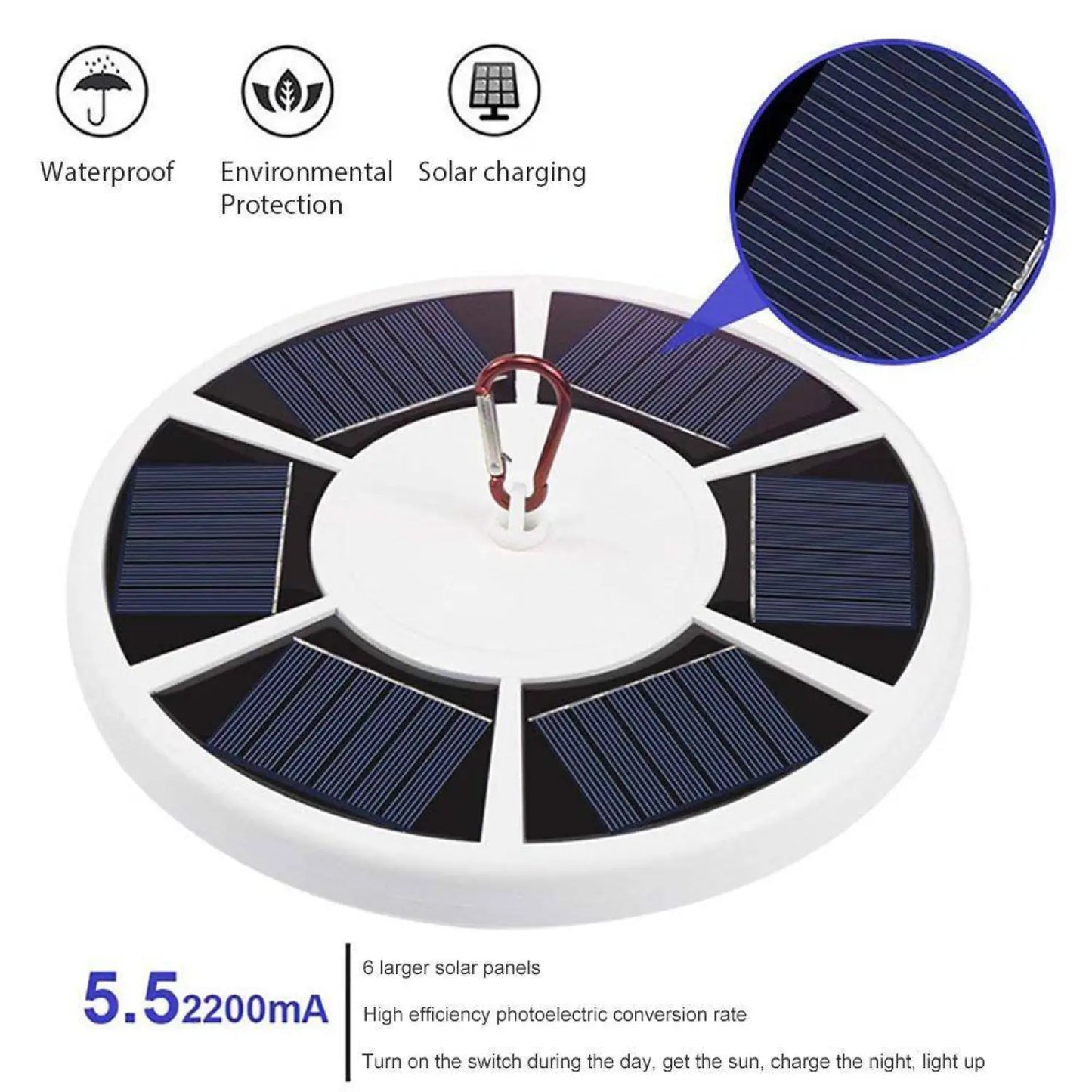 42 LED Solar Lights with Adjustable Brightness and IP55 Waterproof White 12V Hanging Light