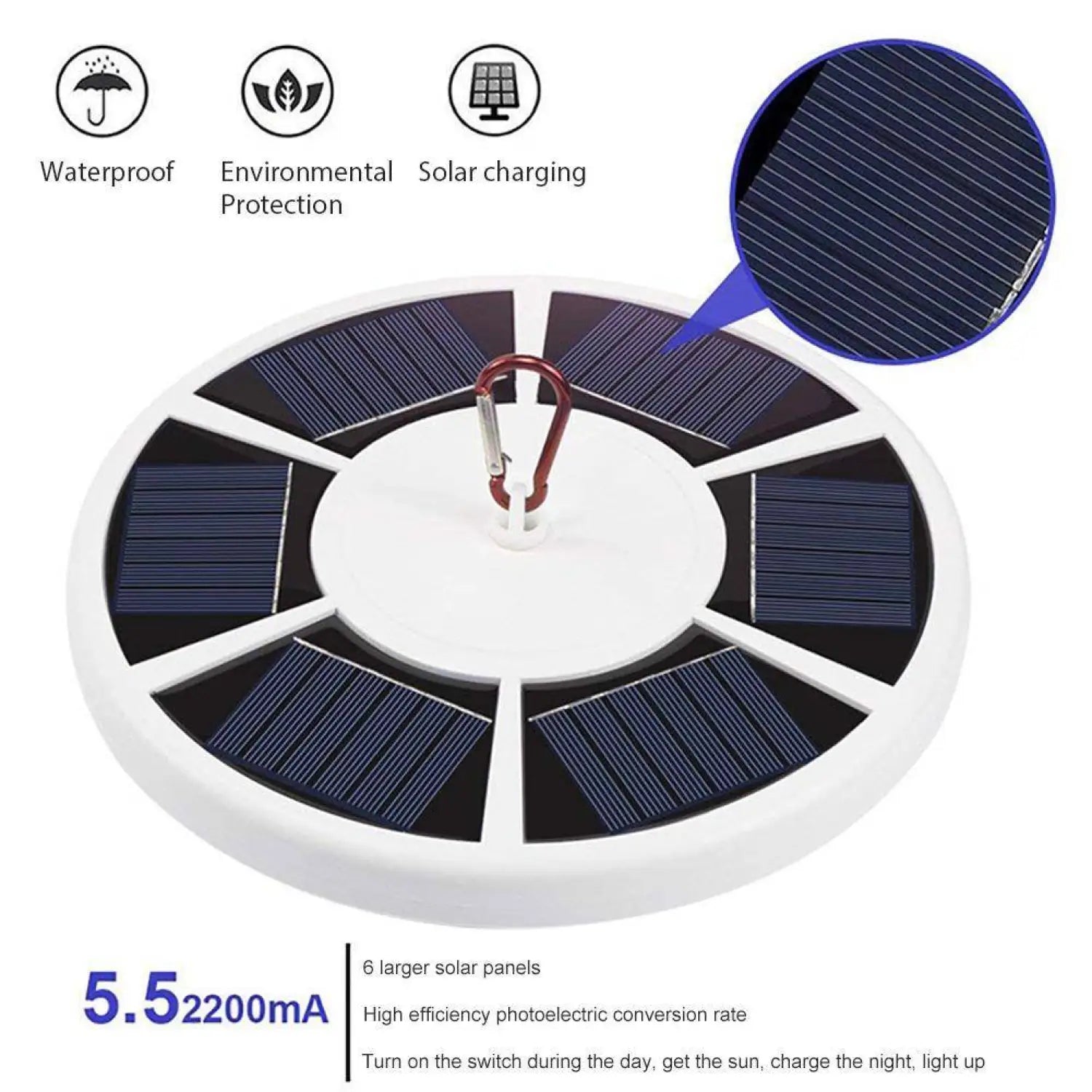 42 LED Solar Lights with Adjustable Brightness and IP55 Waterproof White 12V Hanging Light