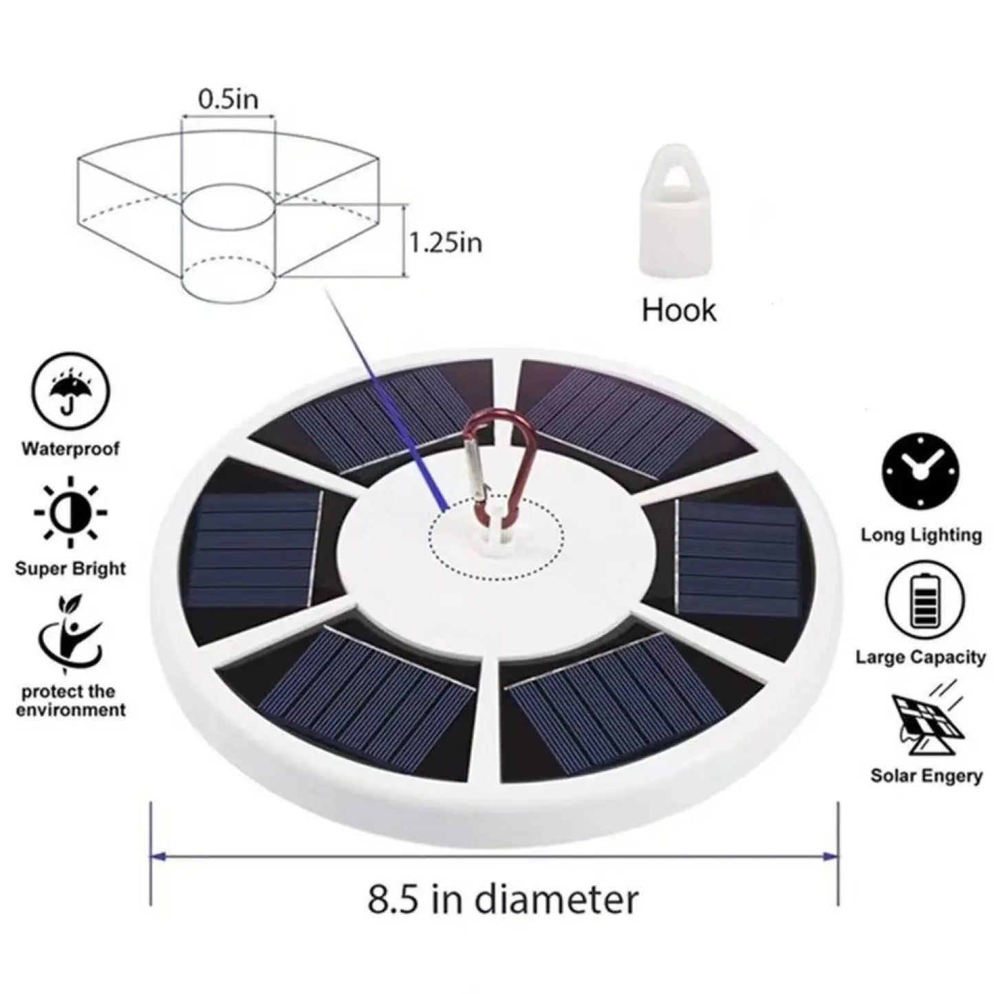 42 LED Solar Lights with Adjustable Brightness and IP55 Waterproof White 12V Hanging Light