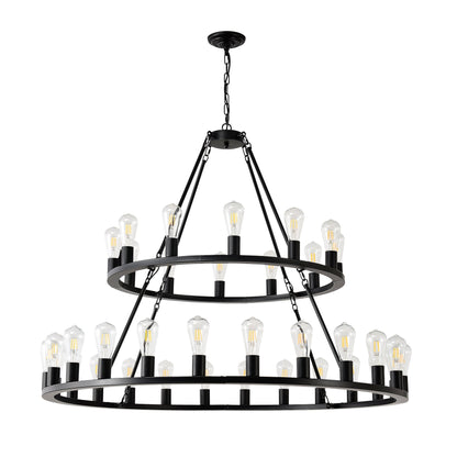 48 Inch Black Extra Large Wagon Wheel Chandelier 2 Tier 36 Lights No Include Farmhouse Industrial Round High Ceiling