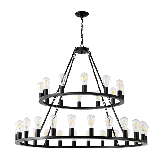 48 Inch Black Extra Large Wagon Wheel Chandelier 2 Tier 36 Lights No Include Farmhouse Industrial Round High Ceiling
