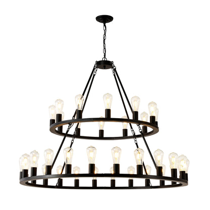 48 Inch Black Extra Large Wagon Wheel Chandelier 2 Tier 36 Lights No Include Farmhouse Industrial Round High Ceiling
