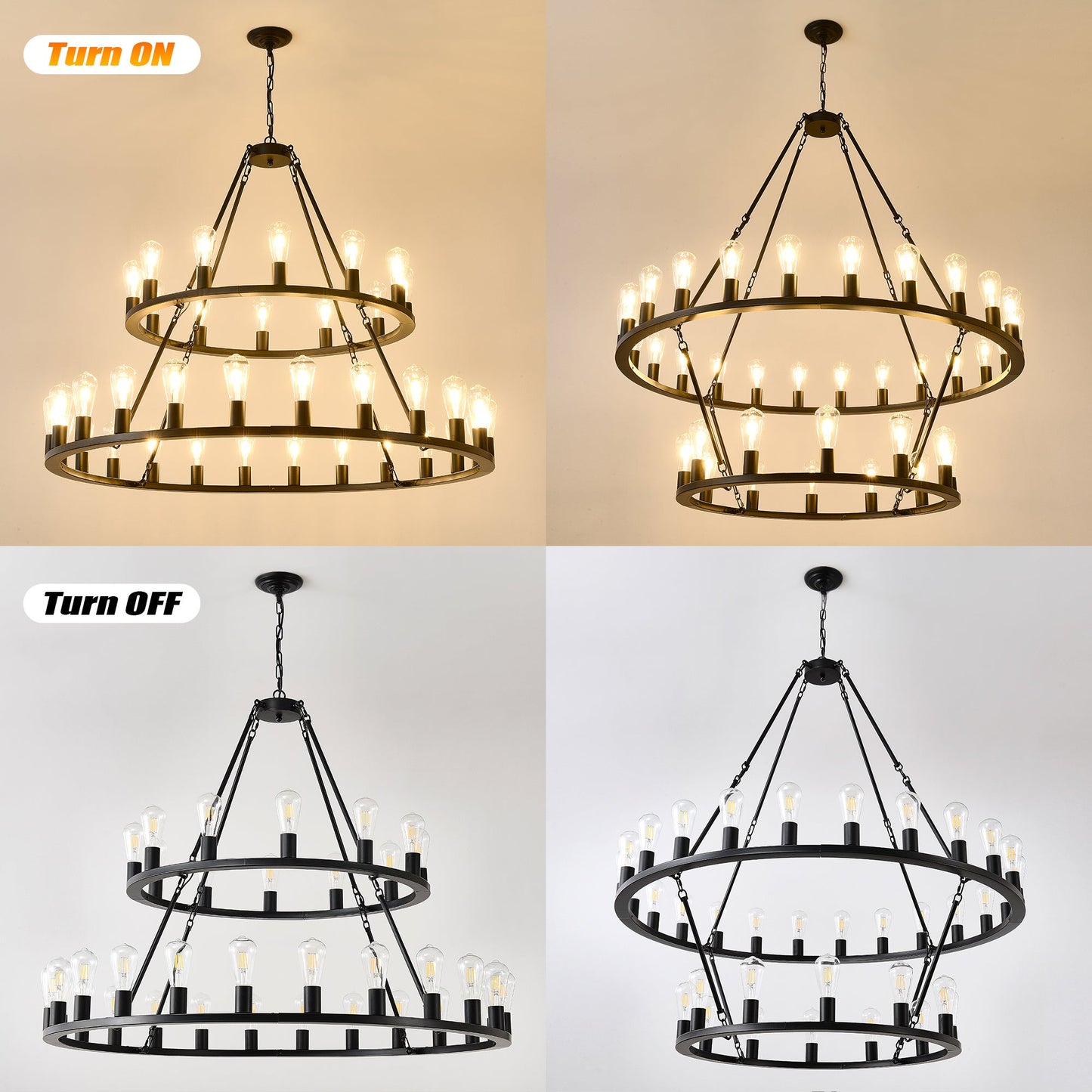 48 Inch Black Extra Large Wagon Wheel Chandelier 2 Tier 36 Lights No Include Farmhouse Industrial Round High Ceiling