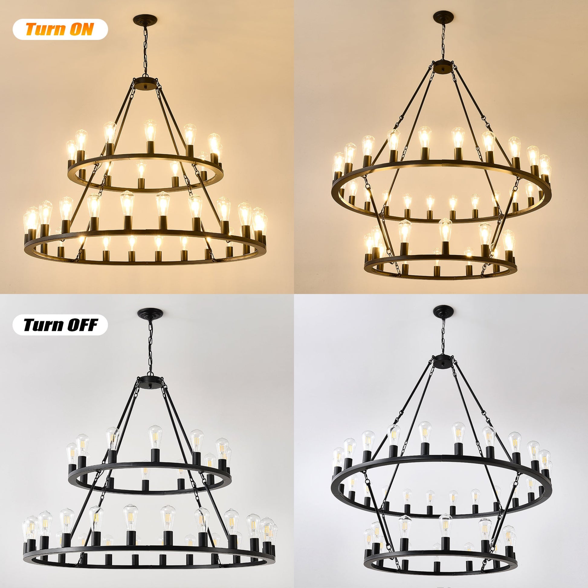 48 Inch Black Extra Large Wagon Wheel Chandelier 2 Tier 36 Lights No Include Farmhouse Industrial Round High Ceiling
