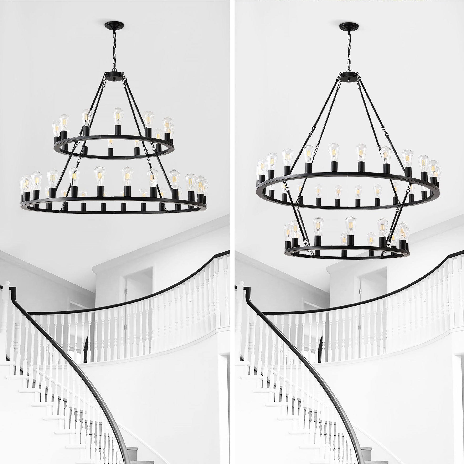 48 Inch Black Extra Large Wagon Wheel Chandelier 2 Tier 36 Lights No Include Farmhouse Industrial Round High Ceiling